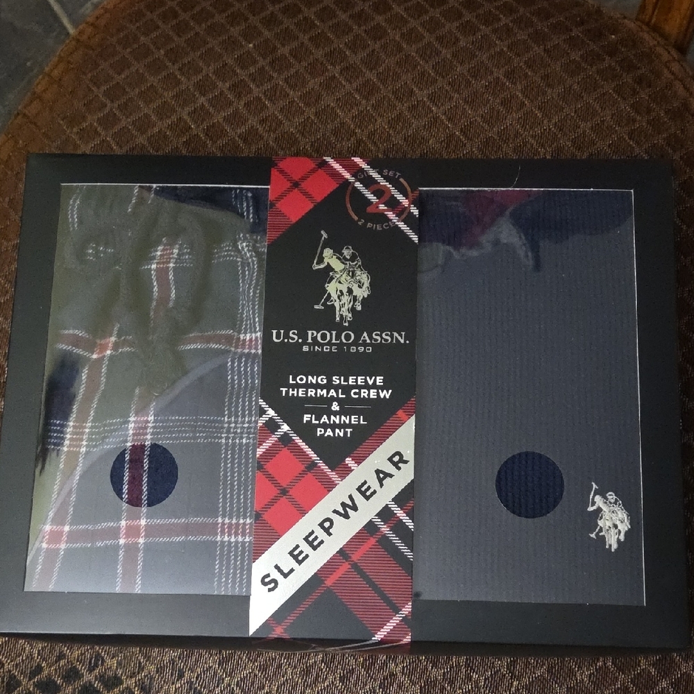 U.S. Polo Assn. Men's Long Sleeve Thermal Crew Sleepwear 2 Piece Set Size Large